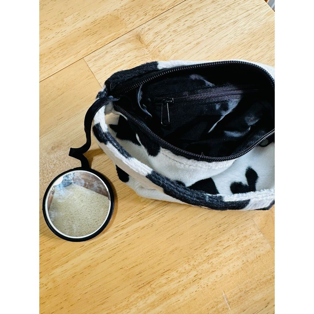 Fuzzy Cow Shoulder Bag with Matching Makeup Mirror - Picture 3 of 7